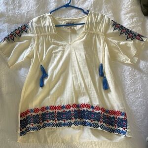Embroidered short sleeve Cream Blouse